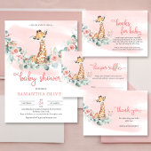 Carte D'accompagnement Bébé girafe fleurs rousses eucalyptus demande de r