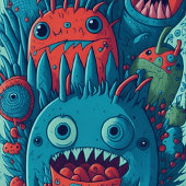 Gobelets En Papier Petite fête d'anniversaire monstre bleu rouge