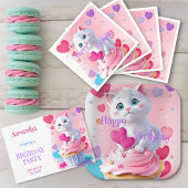 Serviette En Papier Cute Girl Fun White Kitten Cupcake fête d'annivers