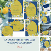 Papier Elegant Blue Gold Citrus Floral Wedding Invitation