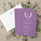Minimaal Elegant Floral Monogram Paarse Bruiloft Kaart (Personaliseer deze collectie van deze onafhankelijke maker. Test)