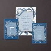 Invitation Élégant Feuille bleu or Mariage Monogramme (Personnalisez la collection de ce créateur indépendant.)