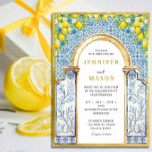 Invitation Menu Mariage Citron et Carrelage Bleu Méditerranée
