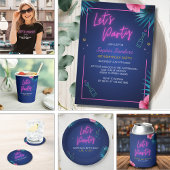 Invitation Let's Party Neon Electric Pink Birthday 