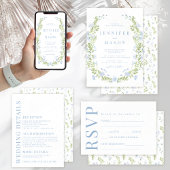 Invitation Romantique pastel bleu fleur mariage numéros de ta