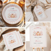 Invitation Fête de Bébé Deux Petits Citrouilles Rose Ruban