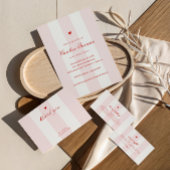 Sticker Rond Modern Pink Stripe Heart Valentine Baby Shower