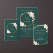 Carte D'accompagnement Élégant Emerald Green Gold Rings Mariage Website (Personnalisez la collection de ce créateur indépendant.)