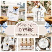 Sticker Rond Love is Brewing Blue Bow Coffee Bridal Shower