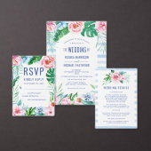 Invitation Tout En Un Plage Tropical Floral été Mariage d'aquarelle (Personnalisez la collection de ce créateur indépendant.)