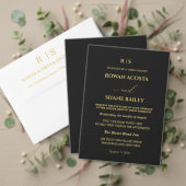 Faire-part de mariage noir et or de luxe (Personnalisez la collection de ce créateur indépendant. Test)