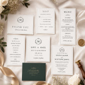 Invitation Chasseur de luxe vert | Menu élégant monogramme