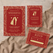 Serviette En Papier Luxury Red & Antique-Gold Wedding (Personnalisez la collection de ce créateur indépendant. )