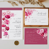 Boho Magenta Hot Roze Bloemen Elegant Bruiloft Programma