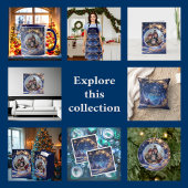 Ruban En Satin Noël magique - flocons de neige dorés sur bleu