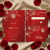 Invitation Code QR | Mariage Chinois Magnolia Or Rouge
