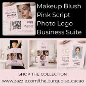 Blush Pink Black Script Photo Makeup  Mini Visitekaartje