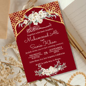 Invitation Maroon Minimal Floral Or islamique Mariage musulma