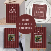 Invitation Modern Maroon Sporty Stripes Graduation Party