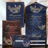 Masquerade masker blauwgroen goud glitter quincean kaart