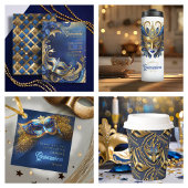 Numéro De Table Masquerade Masque Motif Blue Gold ID1031