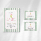 Invitation Sage rayée Matcha Bubble Tea Fille Baby Shower
