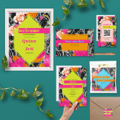 Maximalistische moderne marmeren bruiloft bloemenf save the date