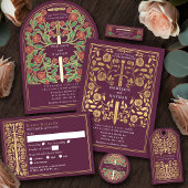 Invitation En Aluminium Gold Mauve Medieval Floral Sword Wedding RSVP