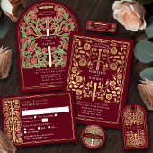 Silver Red Medieval Sword Wedding RSVP