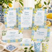 Invitation Mediterranean Blue Tile Lemon Enterrement de Vie d