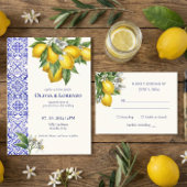 Cartons Réponse Mediterranean Blue Tile & Lemon Branch Wedding