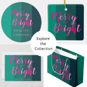 Sticker Carré Noël Joyeux et rose vert clair