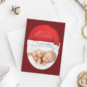 Vrolijk Kerstfeest Rode Kerstman Hoed Photo Script Keramisch Ornament