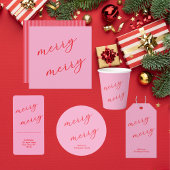 Cartes Pour Fêtes Annuelles Joyeux Jeu élégant Script de Noël rose et rouge