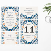 Numéro De Table Mariage Fiesta mexicain bleu orange floral élégant