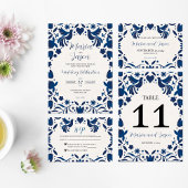 Numéro De Table Mexique Otomi bleu Floral Élégant Mariage Fiesta