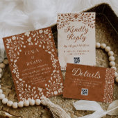 Carte D'accompagnement Détails de mariage floral rustique code QR