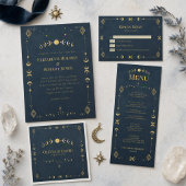 Menu de mariage céleste gothique bleu nuit or