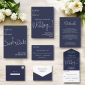 Invitation Tout En Un Elégant Simple Marine Bleu Blanc Moderne Chic Mari