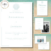 Save The Date Typographie minimale Aqua & White Shell Mariage