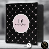 Carte D'accompagnement Pink & Black Bow Monogram Thank You Card