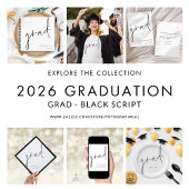 Modern Afstudeerder Black Script Graduation Party Kaart