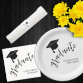 Étiquette Minimalist Grad Cap Black & White Graduation