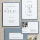 Numéro de table à monogramme gris bleu serif éléga