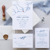 Invitation Kennebunkport Elegant Marine Bleu Minimaliste Mari