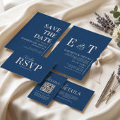 Poster Mariage élégant bleu marine initiales couple