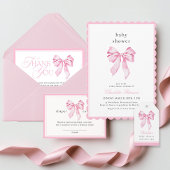 Scallopped Pink Bow Baby Shower Invitation Kaart