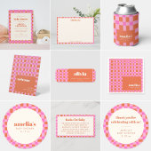 Abstract Check Pink Orange Baby Shower Books  Informatiekaartje