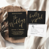 Éventail Mariage de calligraphie moderne Black & Gold