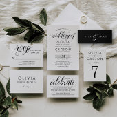 Serviette En Papier Élégant Noir et Blanc Personnalisé Mariage Monogra